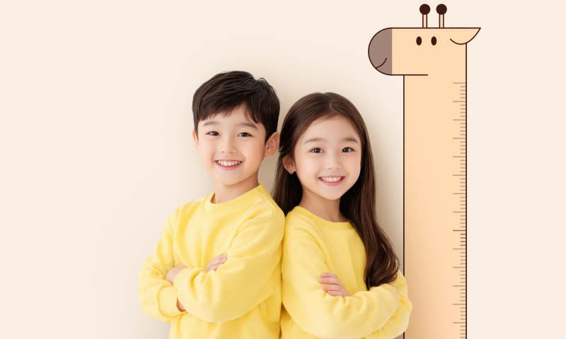 어린 아이가 서로 키를 재는 모습